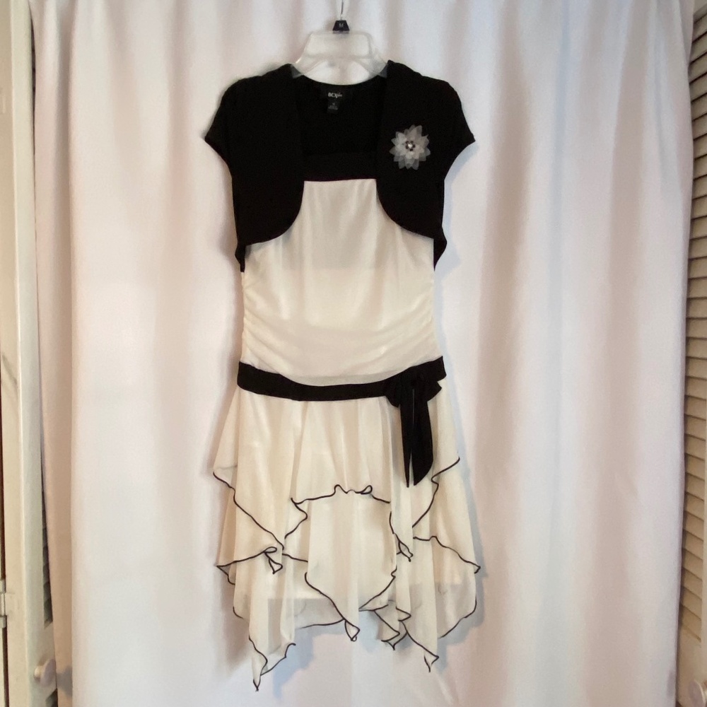 Girls white and black fancy party dress